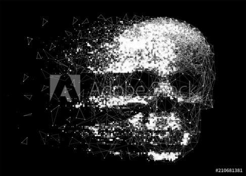 Picture of Vector skull illustration made by interlacing network of thin lines and grungy halftone effect Low poly line art